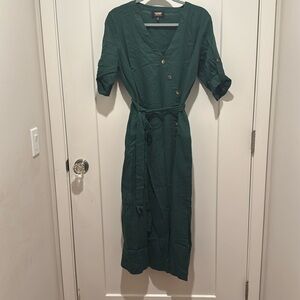 Alexia Admor Collette Asymmetrical Button Down Short Sleeve Dress Green